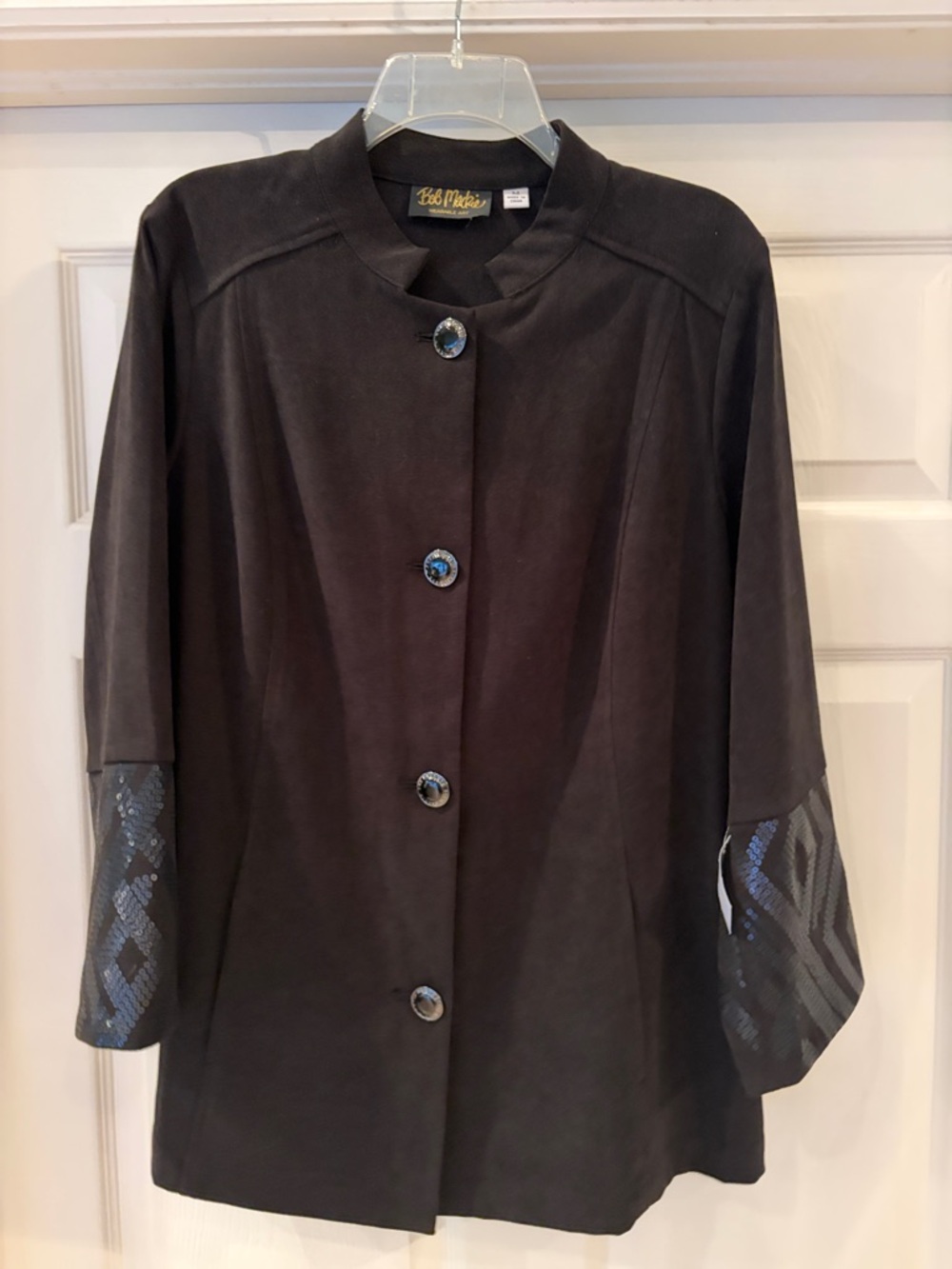 Bob Mackie Black Jacket with Patterned Sleeve Insets